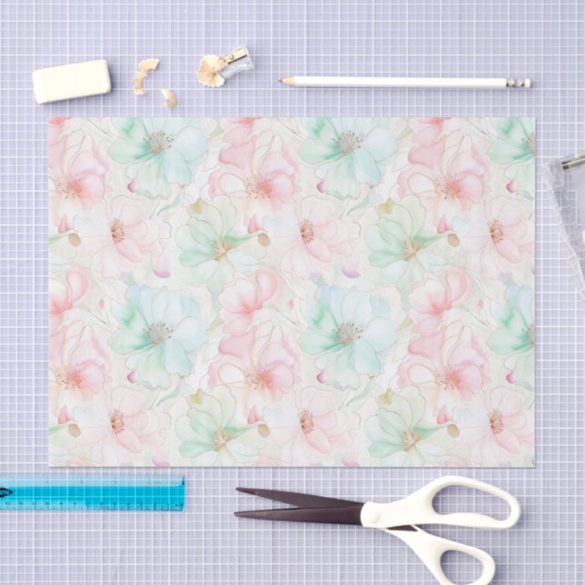 Papel De Seda Flores de Aniversário Rosa Bege Menta (Arte )