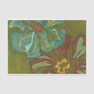 Papel De Seda Flores de aqua e laranja queimadas em fundo verde