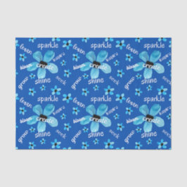 Papel De Seda Flores de Aquarela Azul com Afirmações