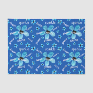 Papel De Seda Flores de Aquarela Azul com Afirmações