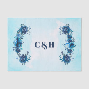 Papel De Seda Flores de Aquarela Azul Índigo Casamento Floral