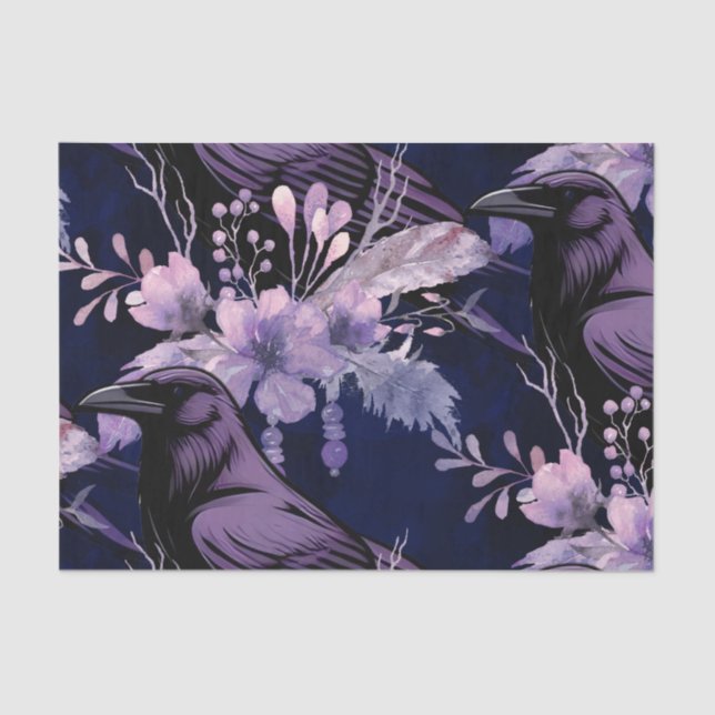 Papel De Seda Flores de Aquarela Flores Botânicos Raven (Frente )