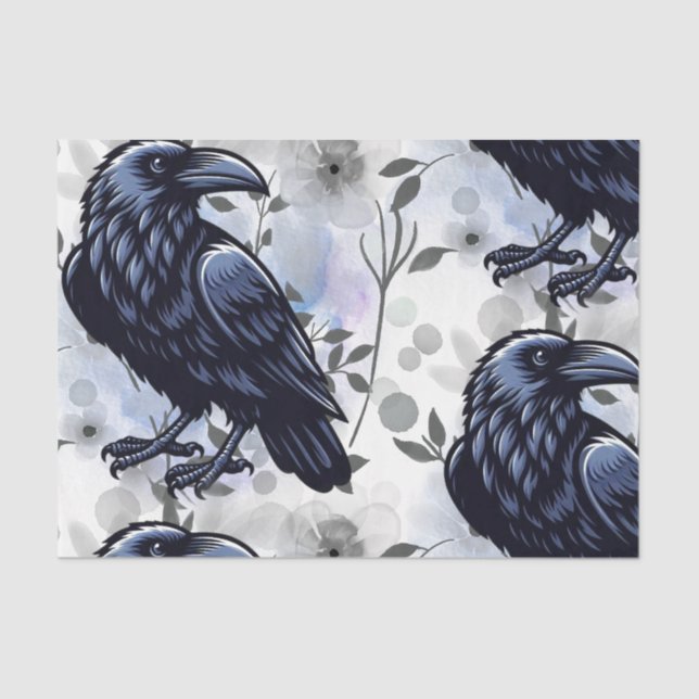Papel De Seda Flores de Aquarela Flores Botânicos Raven (Frente )