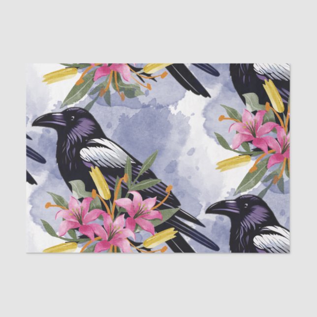 Papel De Seda Flores de Aquarela Flores Botânicos Raven (Frente )