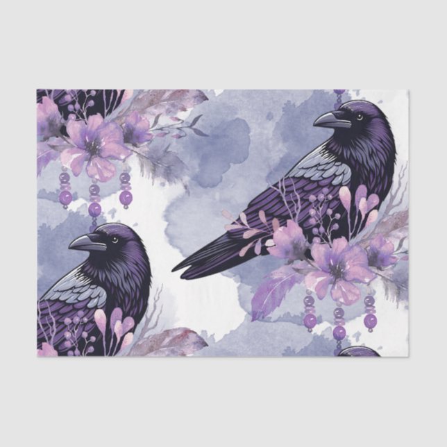 Papel De Seda Flores de Aquarela Flores Botânicos Raven (Frente )