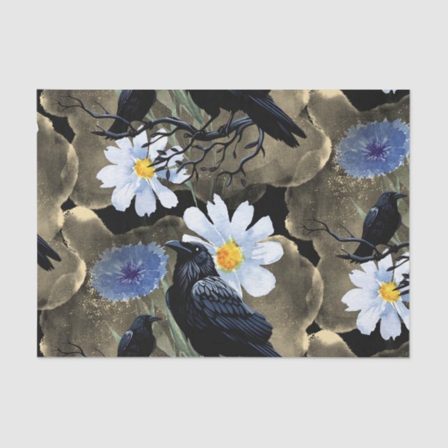 Papel De Seda Flores de Aquarela Flores Botânicos Raven (Frente )