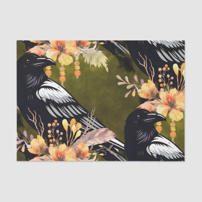 Papel De Seda Flores de Aquarela Flores Botânicos Raven (Frente )