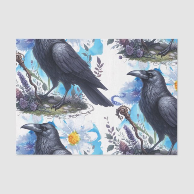 Papel De Seda Flores de Aquarela Flores Botânicos Raven (Frente )