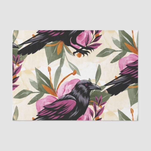 Papel De Seda Flores de Aquarela Flores Botânicos Raven (Frente )