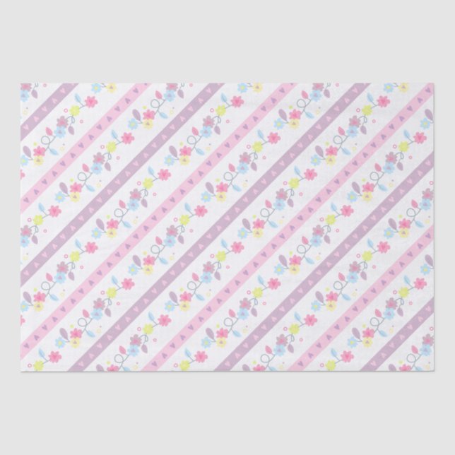 Papel De Seda Flores de Aquarela Fofas & Listras de Aniversário (Frente )