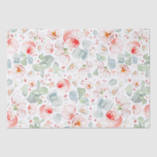 Papel De Seda Flores de Aquarela Rosa Claro Botânico 