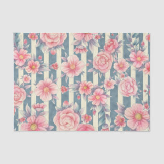 Papel De Seda Flores de Aquarela Rosa em Stripes