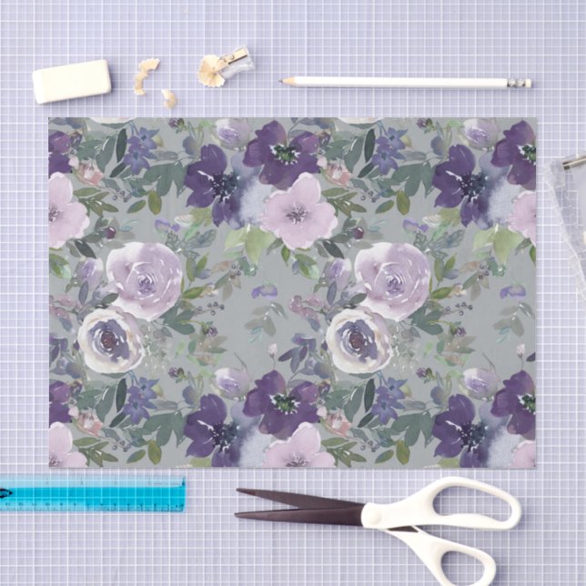 Papel De Seda Flores de Aquarela Roxas (Arte )