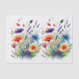 Papel De Seda Flores de Aquarela Roxo Laranja Azul Vermelho