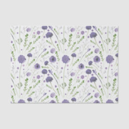 Papel De Seda Flores de Aquarela Verde Roxo Elegante