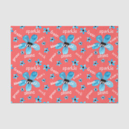 Papel De Seda Flores de Aquarela Vermelha e Azul com Afirmações