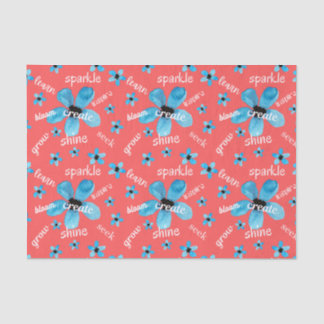 Papel De Seda Flores de Aquarela Vermelha e Azul com Afirmações