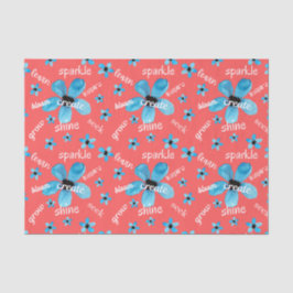 Papel De Seda Flores de Aquarela Vermelhas e Azuis c/ Afirmações