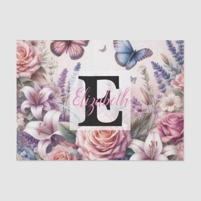 Papel De Seda Flores de aquarelas e conchas marinhas na praia (Frente )