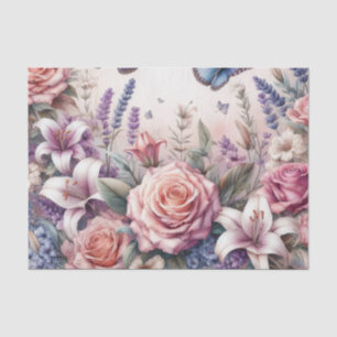 Papel De Seda Flores de aquarelas e conchas marinhas na praia