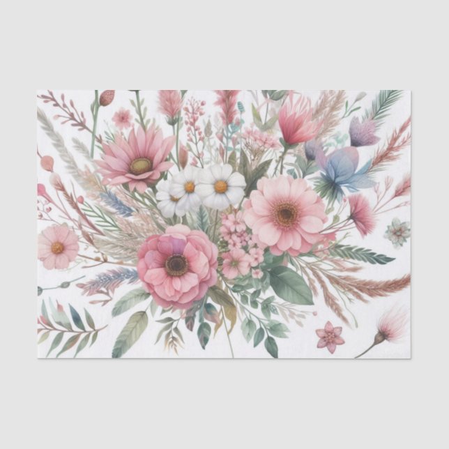 Papel De Seda Flores de aquarelas em pastos macios (Frente )