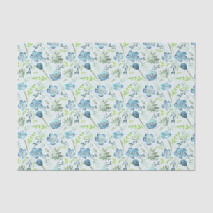 Papel De Seda Flores de Aquarelas Verdes Azuis Elegantes Boho