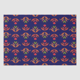 Papel De Seda Flores de Arte Popular Vintage Cozy e Azul Marinho