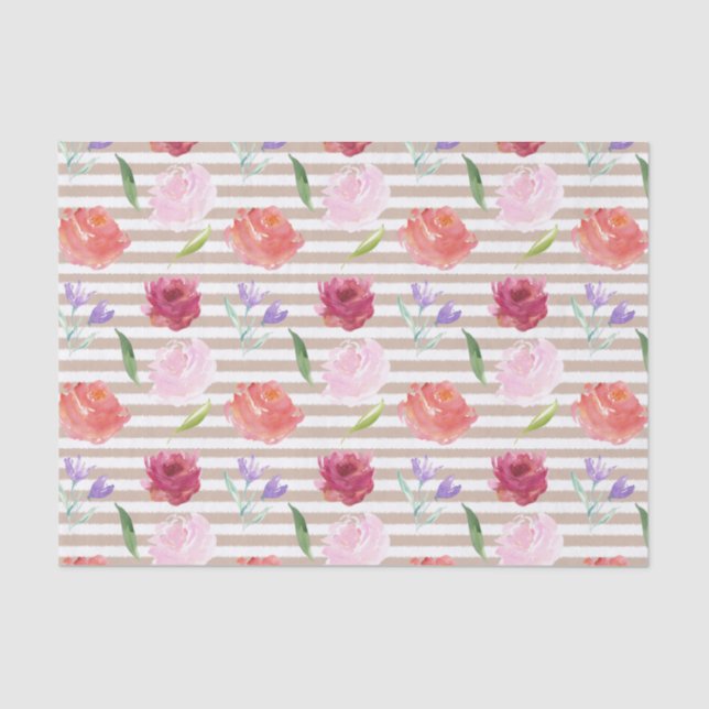 Papel De Seda Flores de Cachorro de Pêssego Stripes Aquarela (Frente )
