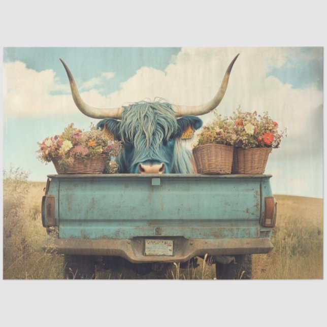 Papel De Seda Flores de Caminhão Azul Highland Azuis De Dissocia (Frente )