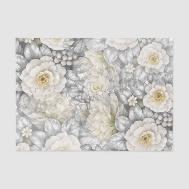 Papel De Seda Flores de Casamento Elegantes Românticas Prateadas (Frente )