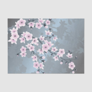 Papel De Seda Flores de cerejeira azuis cinzentas cor-de-rosa