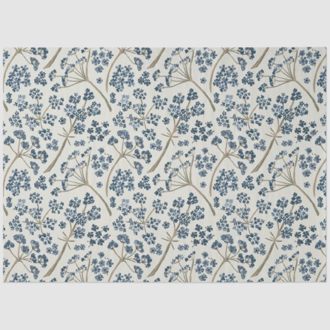 Papel De Seda Flores De Cor Azul-Floral Elegante (Frente )