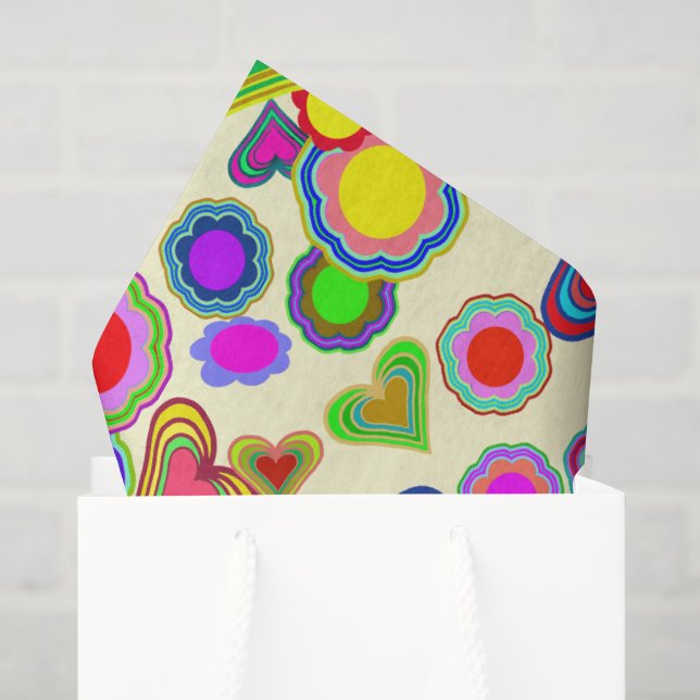 Papel De Seda Flores De Corações De Groovy (Sacola de presentes)