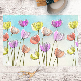 Papel De Seda Flores de Cores de Água Estilizadas e Tinta Quimér