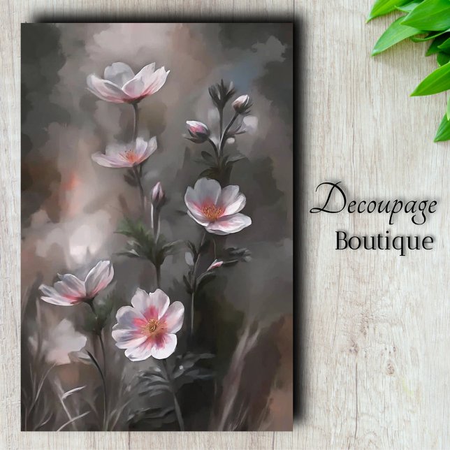 Papel De Seda Flores de Cosmos Rosa Enevoado Decoupage (Misty Pink Cosmos Flowers Decoupage Tissue Paper)