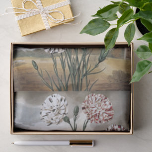 Papel De Seda Flores de Cravos Variegados Vintage com Céu Cinza