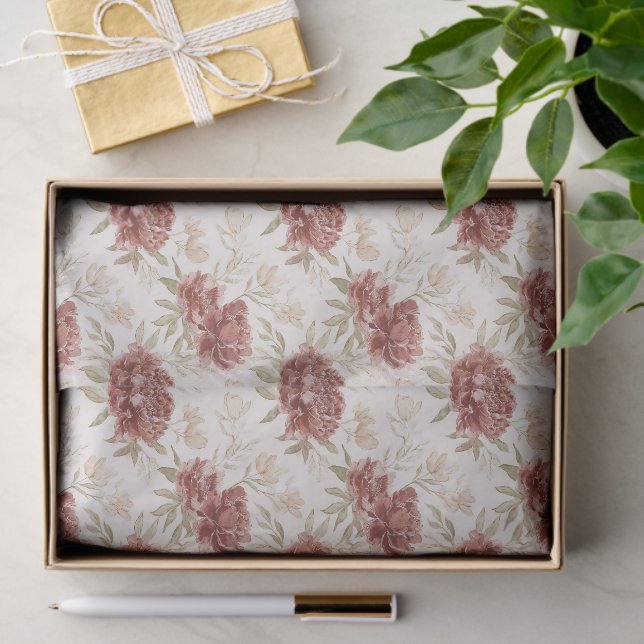 Papel De Seda Flores de Creme Vermelho Chá de Noiva (Presente)