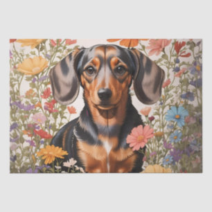 Papel De Seda Flores De Dachshund Castanho E Cosmos