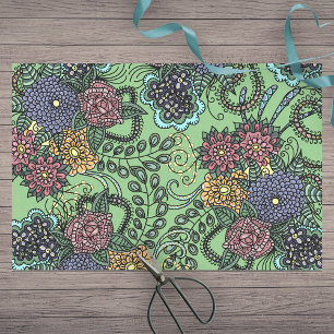 Papel De Seda Flores de Dodle Detalhadas e Encantadas Fantasias