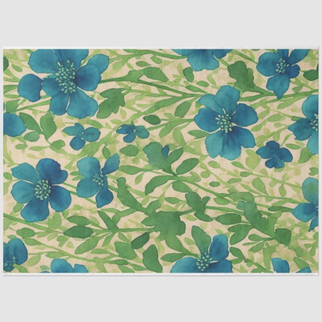 Papel De Seda Flores de flor silvestre azuis padrão de efeméride (Frente )