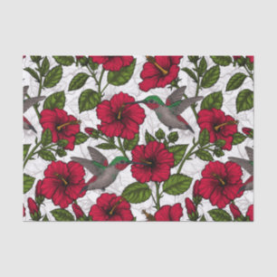 Papel De Seda Flores de hibisco e beija-flores