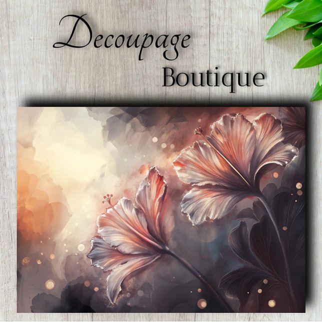 Papel De Seda Flores de Hibisco Etéreo em Decoupage (Ethereal Hibiscus Bloom Decoupage Tissue Paper)