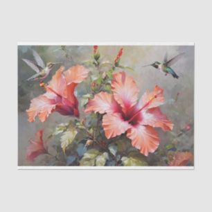 Papel De Seda Flores de Hibiscus e Decoupage de Hummingbird