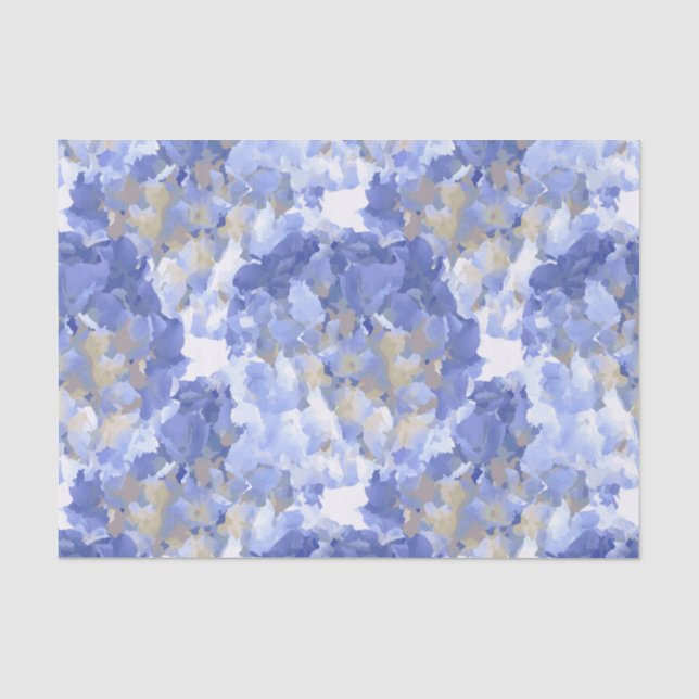 Papel de Seda Flores de Hortênsia Azul Aquarela (Frente )