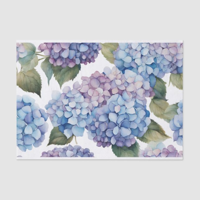 Papel De Seda Flores de Hydrangea, Azul, Púrpura (Frente )