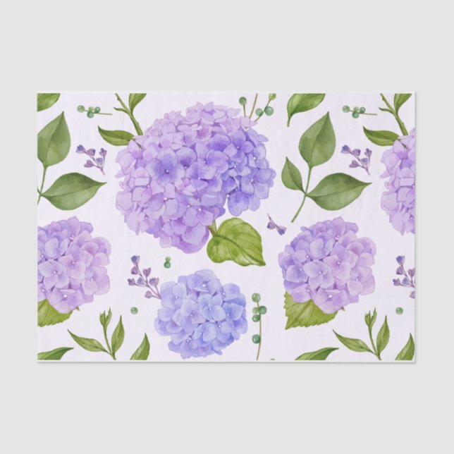 Papel De Seda Flores de Hydrangea Púrpura da Aquarela (Frente )