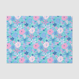 Papel De Seda Flores de Impressão azul e rosa na praia de Preppy