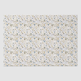 Papel De Seda Flores de inverno Azul Dourado
