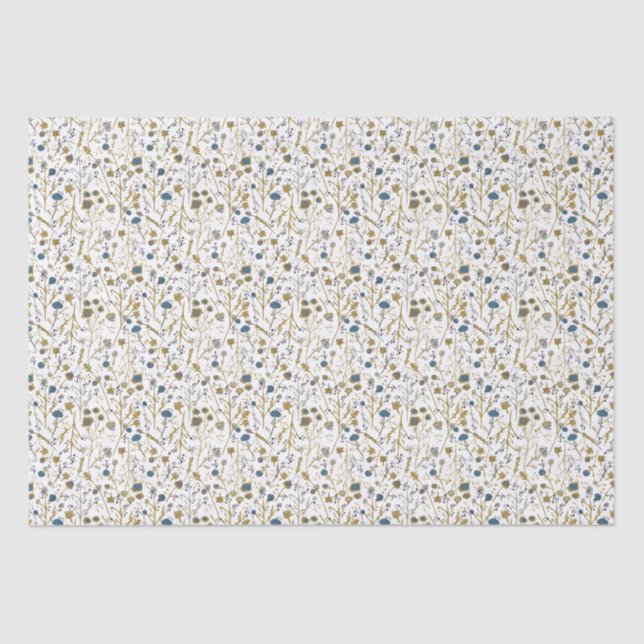 Papel De Seda Flores de inverno Azul Dourado (Frente )