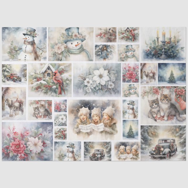 Papel De Seda Flores de Inverno e Natal Antigo para Decoupage (Frente )